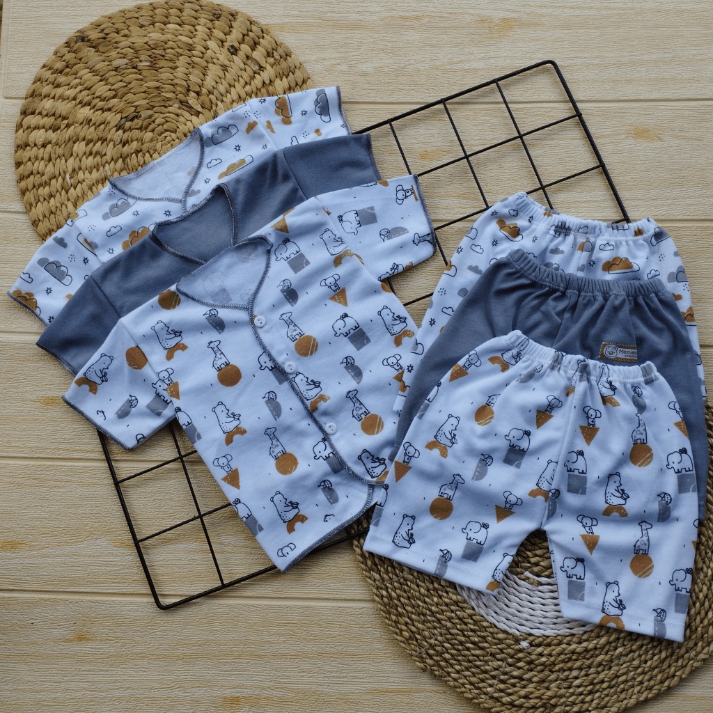 18 PCS Baju Bayi Baru Lahir dan Celana Bayi Baru Lahir Motif LUCU Setelan Bayi Newborn Seri Abu-abu Meyriana Collection