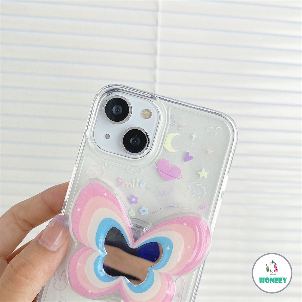 Soft Case TPU Desain Butterfly Star Moon Dengan Stand Holder Kickstand Untuk IPhone 14 13 12 11 Pro Max