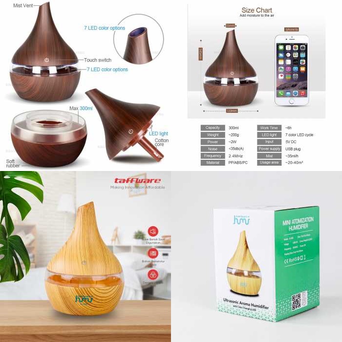 Humidifier Ultrasonic Pengharum Ruangan Wood Grain 300ml - Humi K-H98