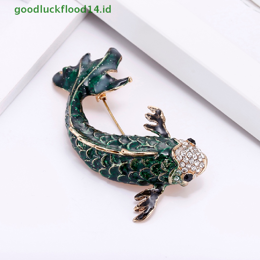 [GOOGFOUR] Enamel Ikan Kristal Hewan Lapel Collar Bros Pin Buket Hadiah Perhiasan Pesta [TOP]