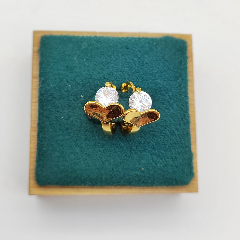 S925 Anting Berlian Hadiah Pacar Wanita Anting Berlapis Dengan Anting Cinta Emas Aksesoris Fashion