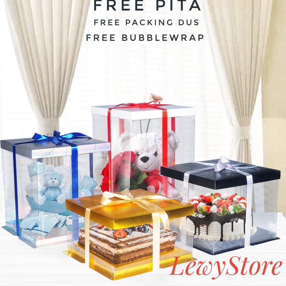 

✔️FLA⚡H⚡ALE✔️ Cake Box Mika Dus Kue Kotak Kue 22x22 cm Transparant PET Promoku