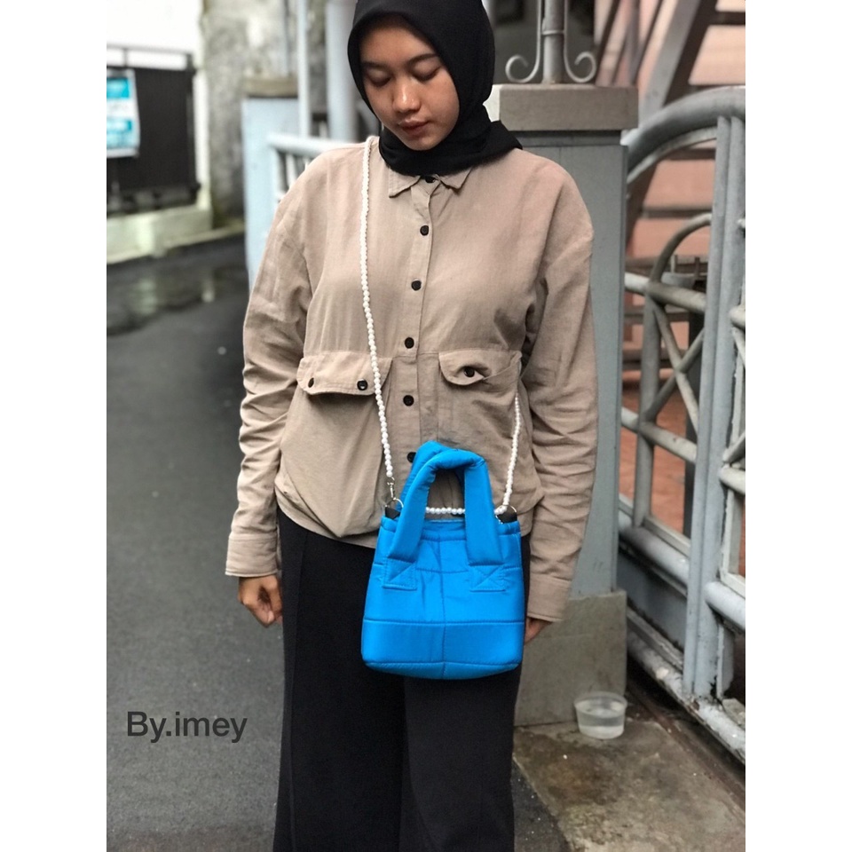 NIQABIS Tas Selempang Wanita Puffy Bag Strap Macrame dan Mutiara Slingbag Cewek Murah