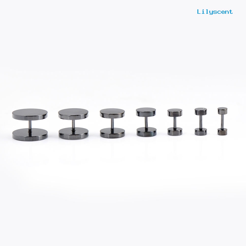 [LS] Anting Tindik Ear Stud Pria Keren Punk Bulat Hitam Stainless Steel 3mm - 14mm