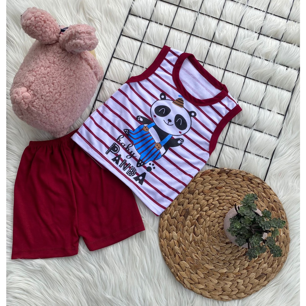 stelan baju bayi laki laki perempuan lucu murah motif PANDA SALUR KUTUNG 3-12 bulan