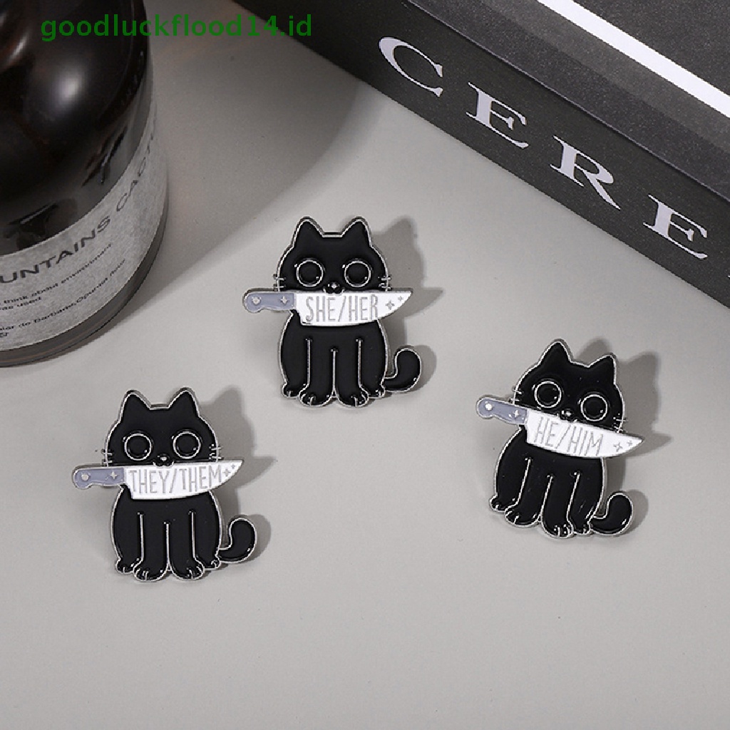 [GOOGFOUR] Enamel Pin Custom Kucing Hitam Belati Bros She Her He Him They Them Lapel Badges Animal Jewelry Gift Untuk Teman [TOP]