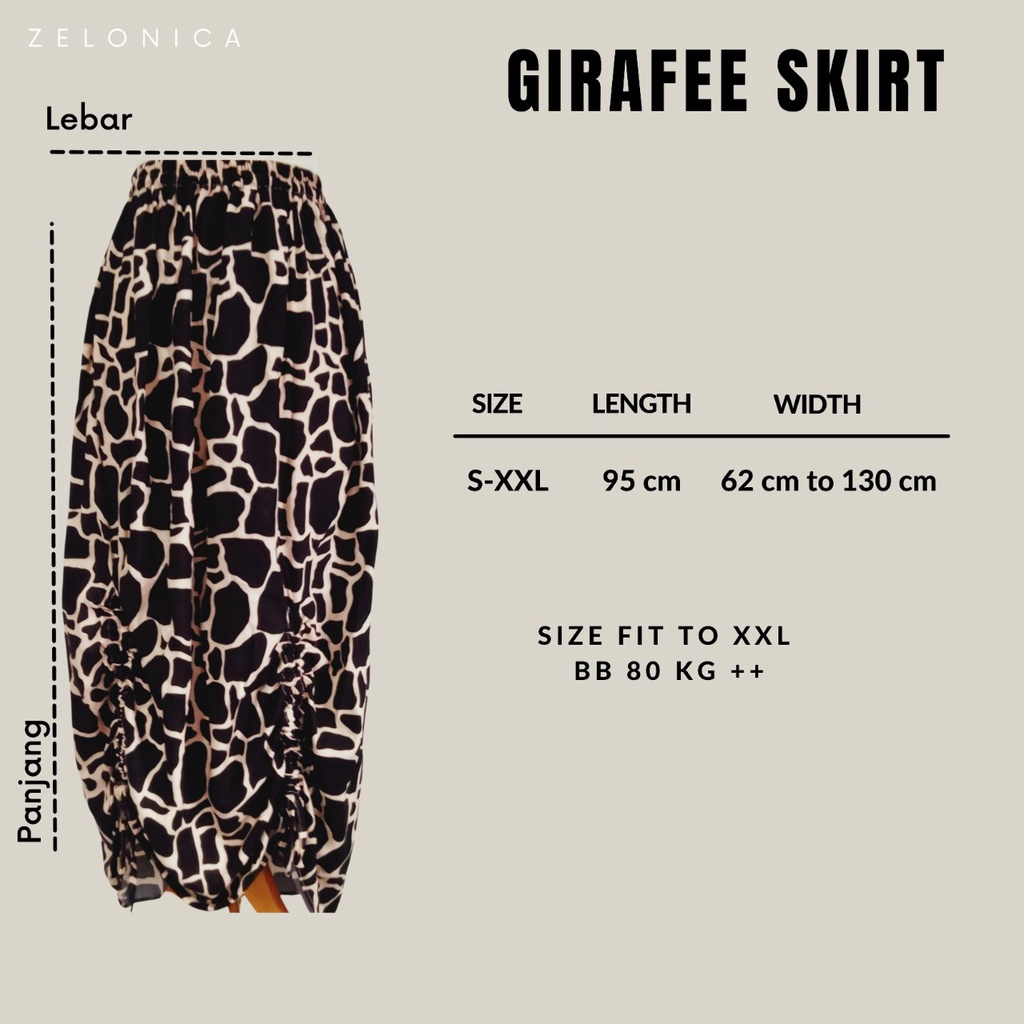 Zelonica Girafee Skirt Rok Serut Dua Motif Bahan Rayon