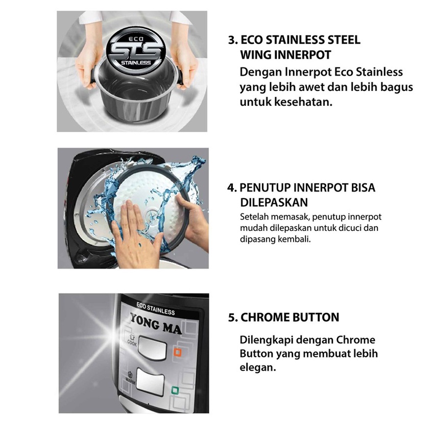 YONGMA YONG MA SMC 4053 RICE COOKER 2 LITER PANCI STAINLESS STEEL ANTI GORES BERGARANSI RESMI