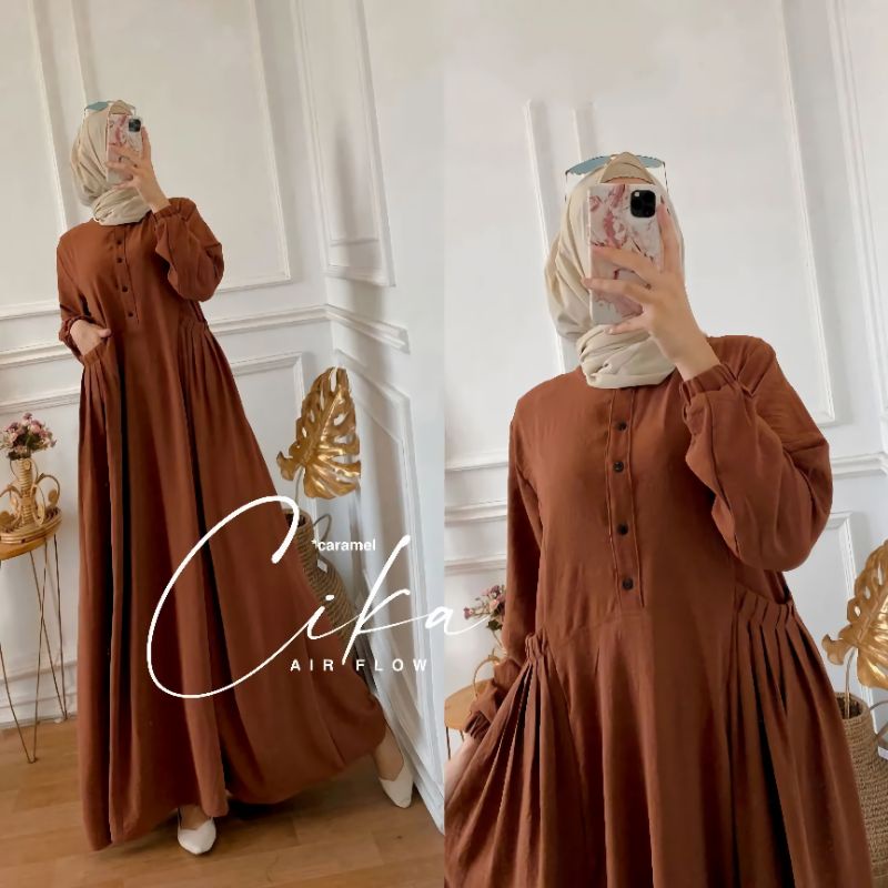 CIKA DRESS MAXY ORI CRINKLE AIRFLOW/GAMIS MUSLIM WANITA TERLARIS/DRESS JUMBO/GAMIS CRINKLE BUSUI/FAR MOSLEMSTORE