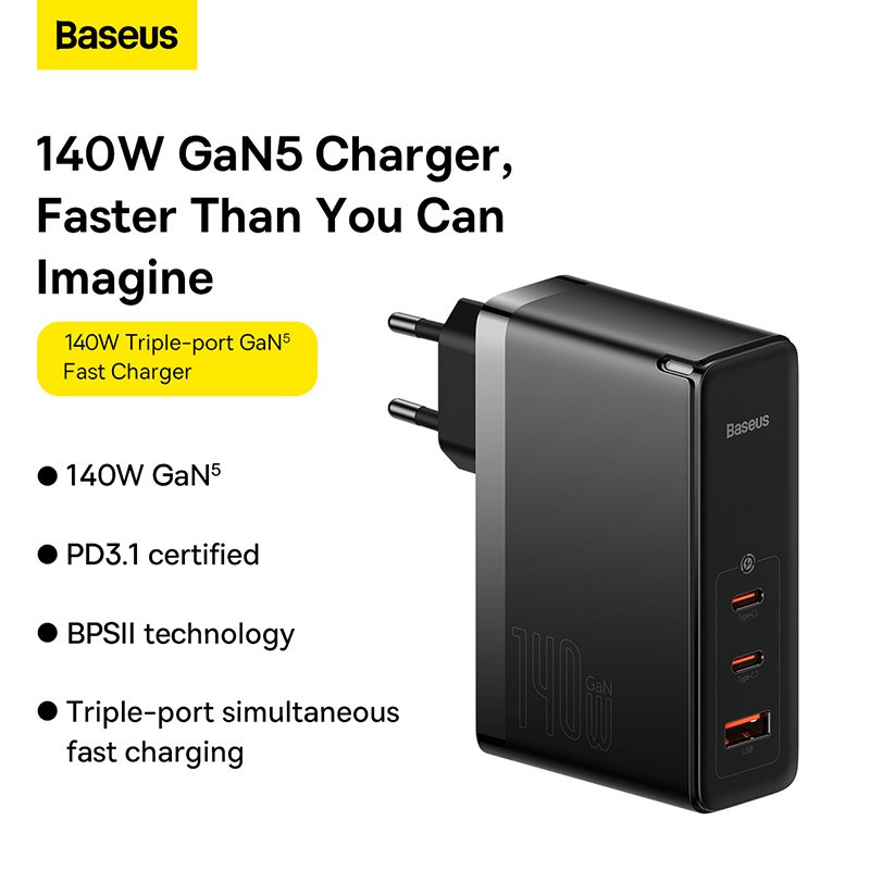 BASEUS GAN5 PRO 140W FAST CHARGER HANDPHONE ADAPTOR LAPTOP USB TYPE C