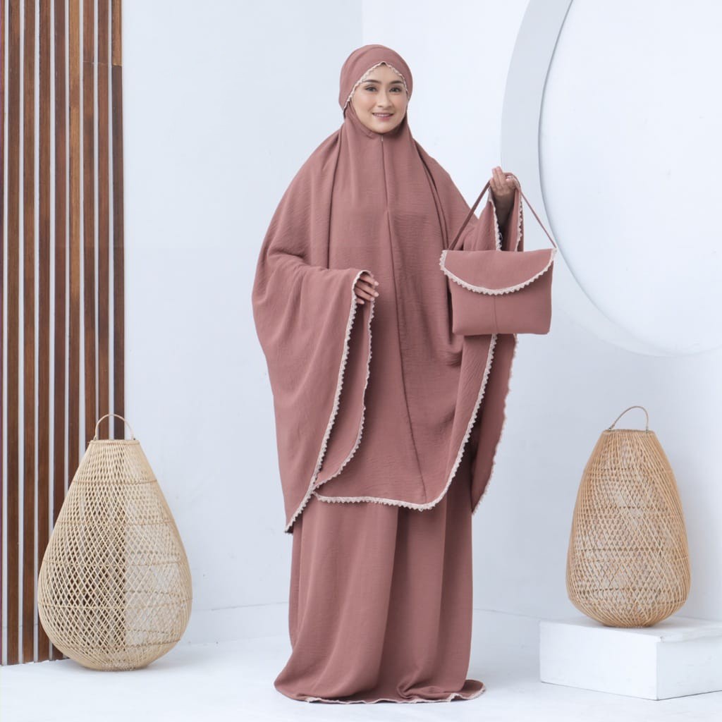 ALMAHIRA - Mukena Dewasa Polos Crinkle Airflow 3in1 Premium Mewah Jumbo TERBARU