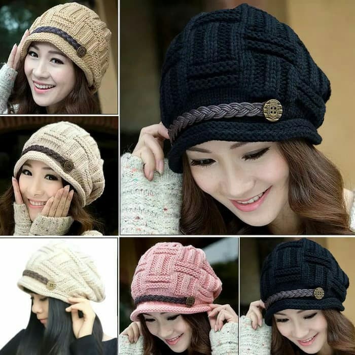 topi kupluk rajut import wanita