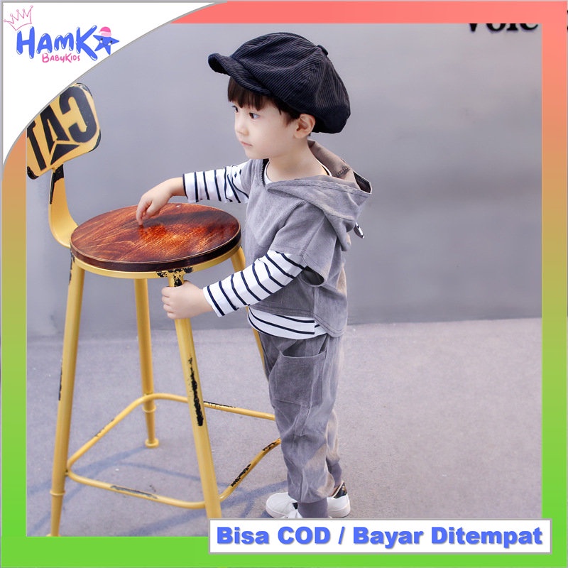 Setelan Baju Rompi Anak Laki Laki Import Velevo 3 in 1 Set Bayi 6 12 Bulan Anak 1 2 Tahun 2 3 Tahun Keren Kekinian Korean Style