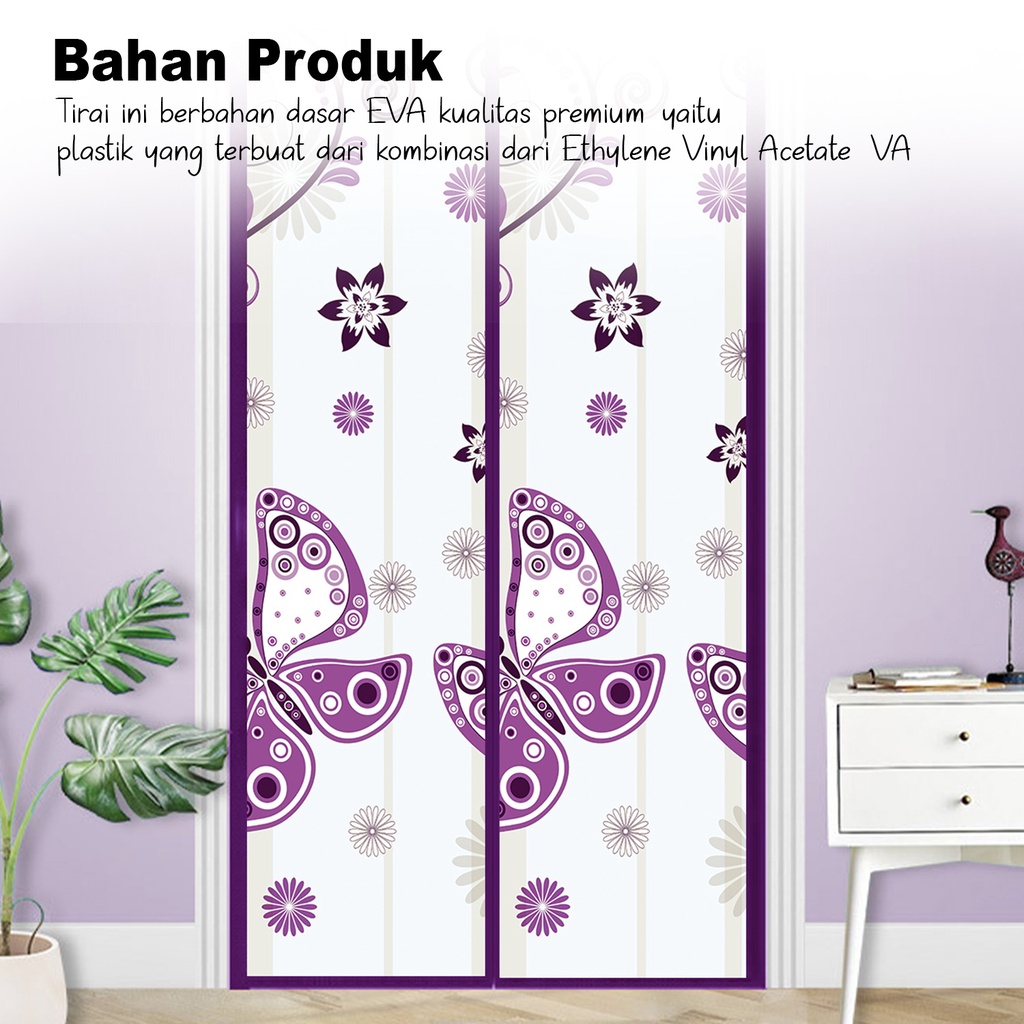 Tirai Magnet Ungu Elegan Untuk Ruangan Ber-AC Bahan PEVA Ukuran 210cmx100cm M3A-06 Tirai Magnet Terpopuler