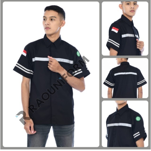 Atasan Wearpack Lengan Pendek Pria, Seragam Pabrik/Lapangan, Bordir