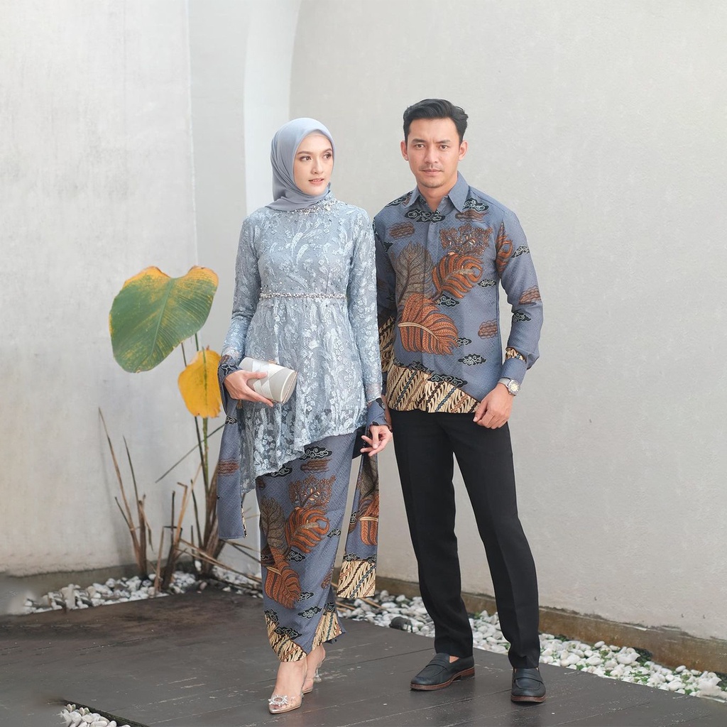 NAYAKA BATIK - Batik Couple Batik Modern Nala Kebaya Kondangan Lamaran Wisuda Baju Couple Tunik Kebaya Brukat Mutiara Lengan Panjang