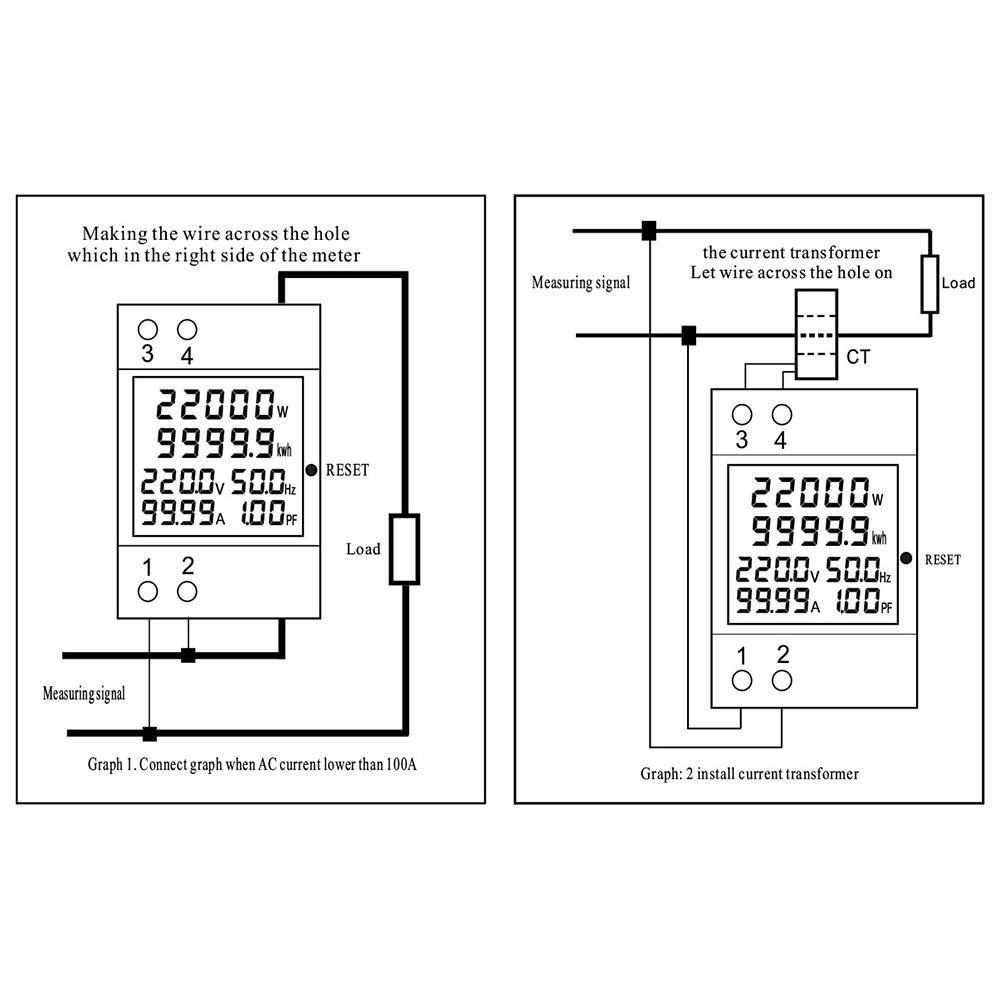 Solighter Din Rail Voltmeter Digital Multifungsi AC 220V 110V 380V 100A Power Meter Energi Listrik kWh Meter