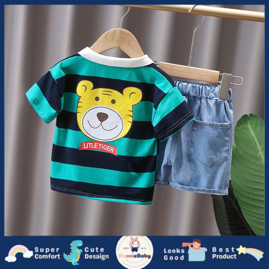 boonie [COD] LITTLE TIGER setelan kaos kra polo anak laki laki impor celana pendek polos import fashion