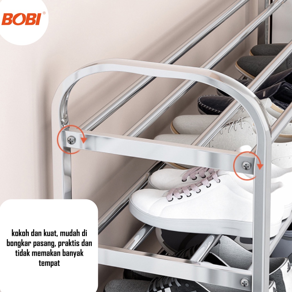 Rak Sepatu Stainless / Rak sepatu murah 3,4,5 Susun ANTI KARAT (Mudah  bongkar pasang) / Rak sepatu susun BOBI