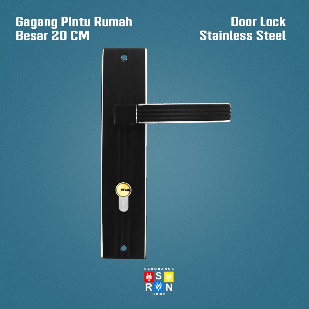 Kunci Pintu Tanggung Hitam Gagang Kotak Garis 20CM / Door Lock full Set Resonance Home