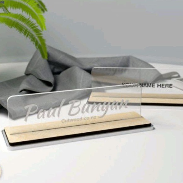 Custom Nama Stand Tulisan Meja Papan Nama Acrylic Wood Kayu Akrilik