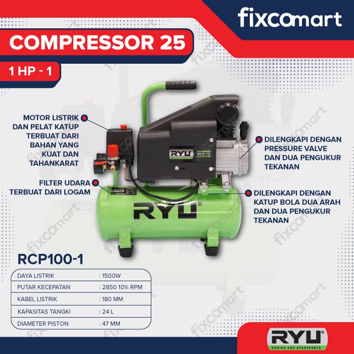 Ryu Mesin Kompresor 1 Hp / Ryu Rcp100