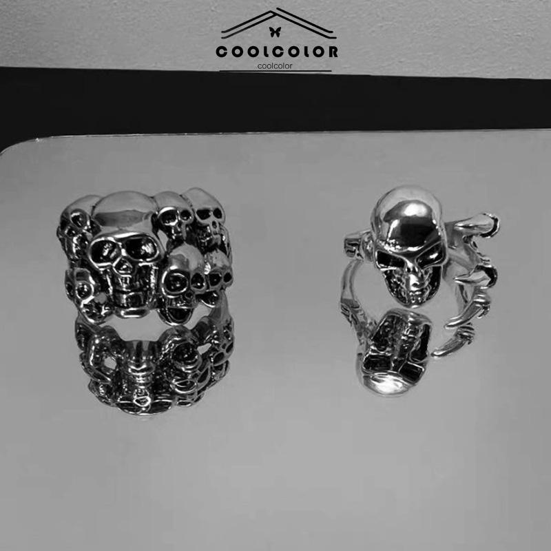 COD❤️Cincin Motif Tengkorak Kepala Bahan Stainless Steel Gaya Retro Punk Ajustable Rock Hip Hop Fashion Untuk Pria- cl