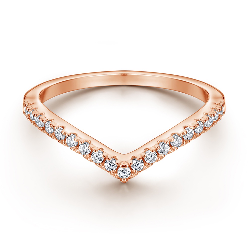 AZ256 【Barang spot】Cincin Berlian Kristal Korea Bentuk V Unik Desain Berlian Sederhana Cincin Aksesoris Wanita Hadiah