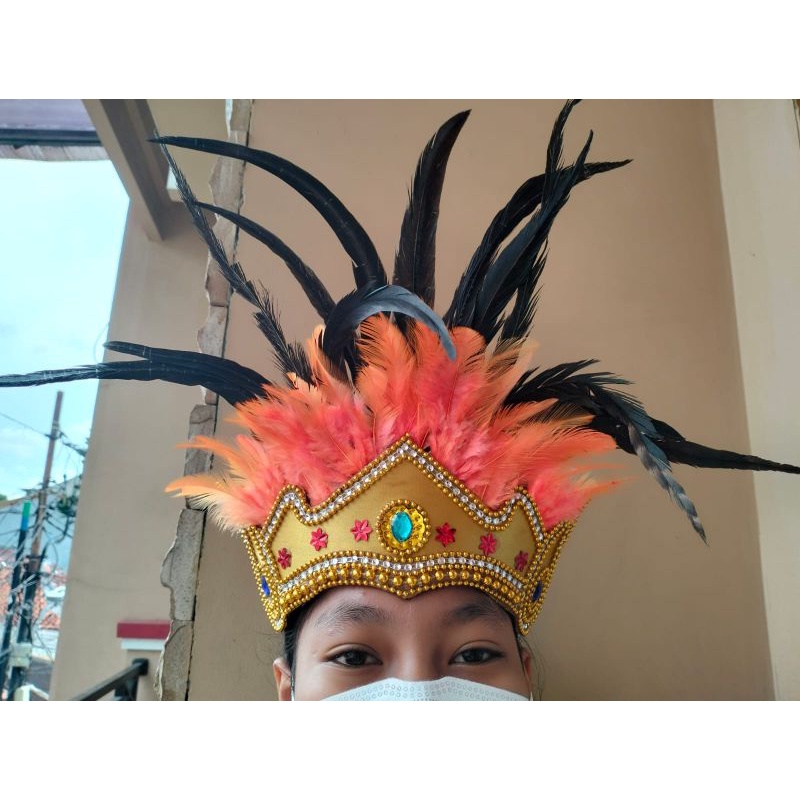 AKSESORIS KEPALA BULU TOPI BULU ADAT DAYAK PAPUA  KALIMANTAN MODEL BULAT