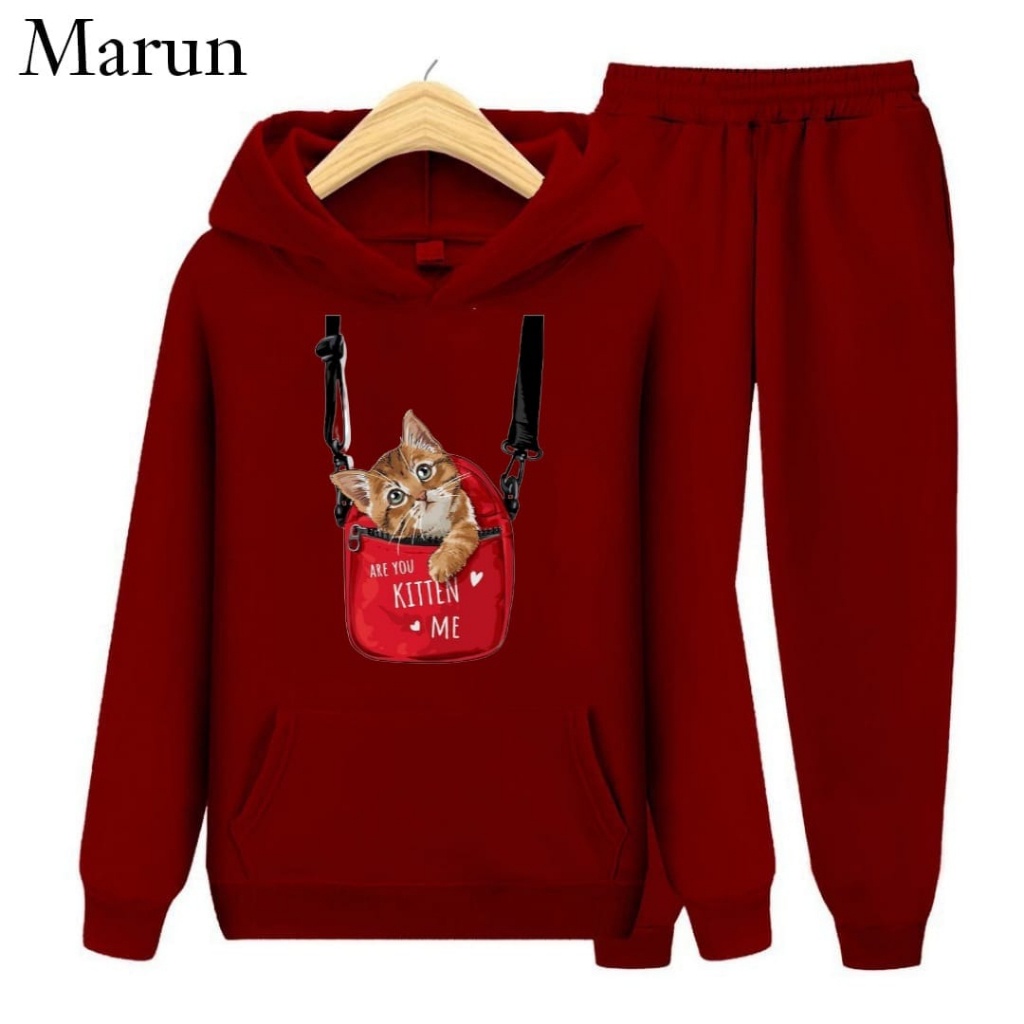 Hzl_outfit Setelan Sweater Hoodie Anak Cat Bag/ Hoodie Setelan Anak Anak S.M.XL BISA BAYAR DITEMPAT