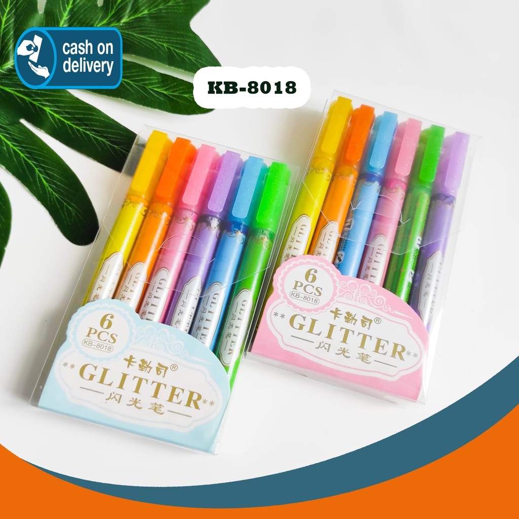 

SET STABILO GLITTER KODE KB-8018 ISI 6 PCS HIGHLIGHTER WARNA WARNI PASTEL SPIDOL LUCU