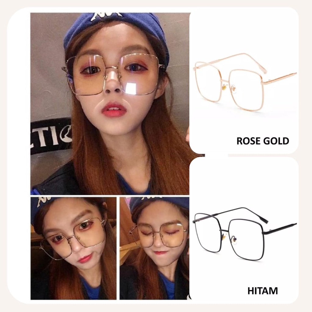 Kotak Bening Kacamata Anti Radiasi Bluelight Pria Dan Wanita Bentuk Persegi Oversize Style Fashion Korea Eyeglasses