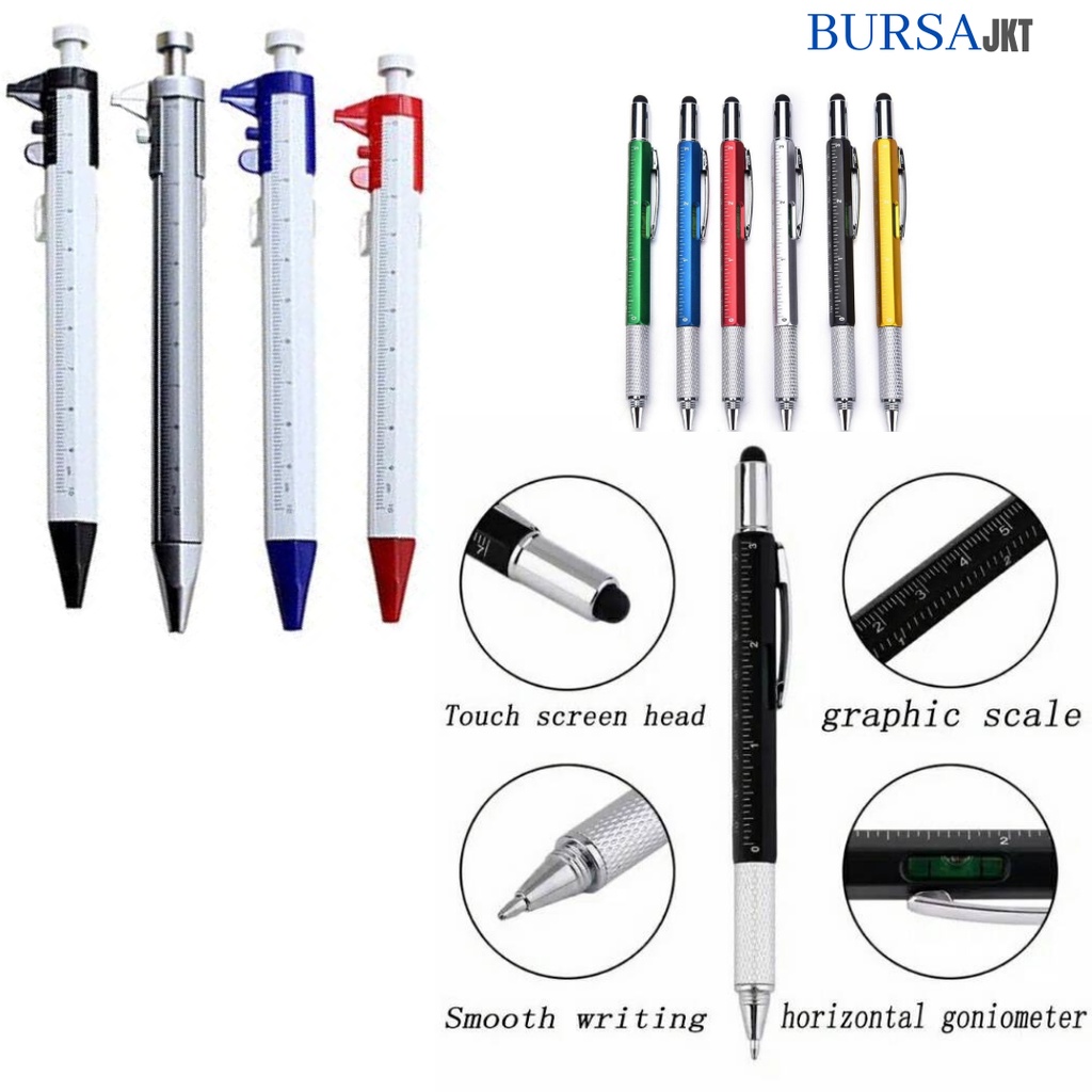 Pena Bolpoin 6 In 1 Multitool Layar Sentuh Stylus Hadiah