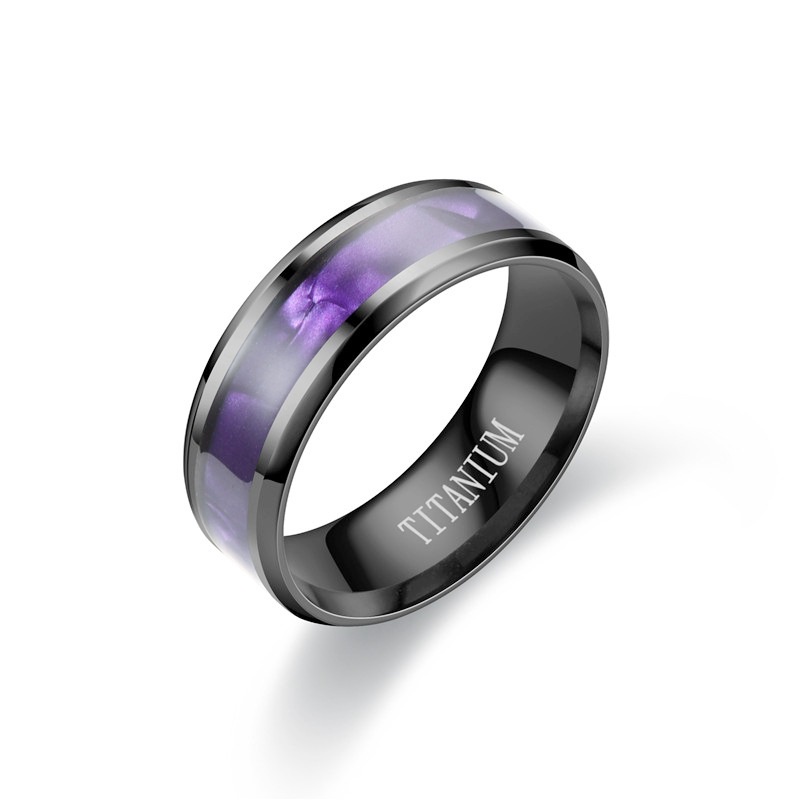 Ungu Patch Hitam Cincin Baja Titanium Fashion Sederhana Pasangan Cincin Pasangan Hadiah