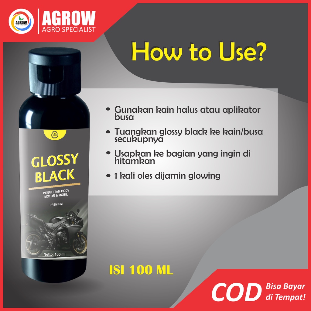 Glossy Black Polish ORI 100 ML Penghitam Dashboard Body Kasar Motor &amp; Mobil by Agrow (Trim Restorer)