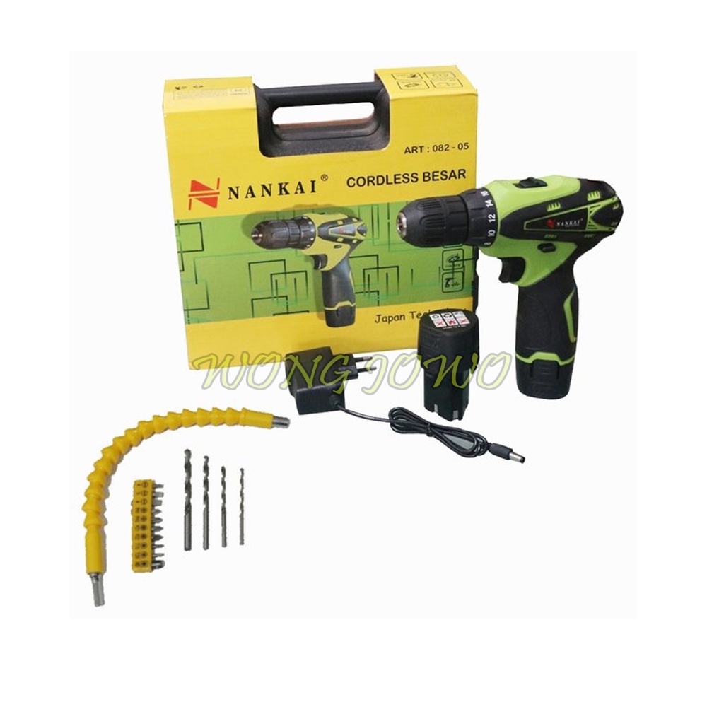 NANKAI 2 BATERAI Cordless Drill bor baterai 12 V charger XENON 2 BATERAI Cordless Drill bor baterai 
