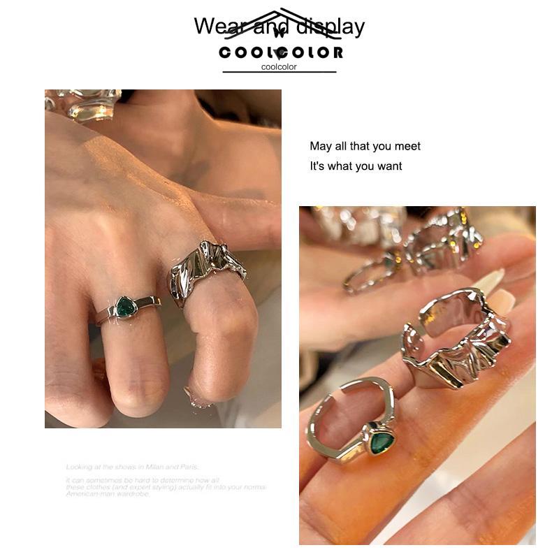 COD❤️2pcs Cincin Korea Gaya Punk Cross Opening Irregular Texture Untuk Pria Wanita Aesthetic keren Silver Ring Jewelry- cl
