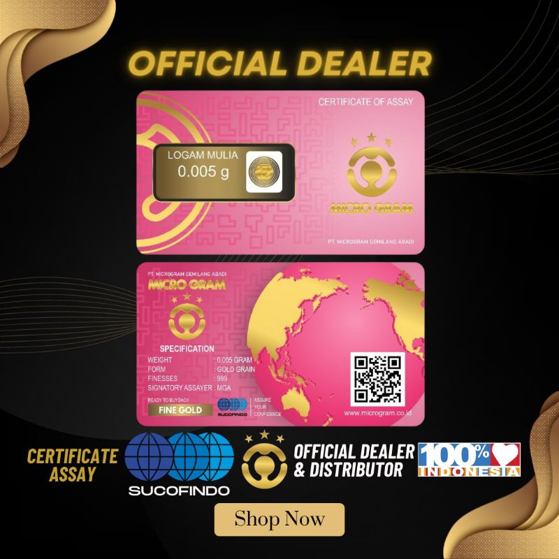 EMAS MINI MICROGRAM 0.005 Gram BABY GOLD NEW LOGAM MULIA 24KARAT DIJAMIN ASLI ORIGINAL TERMURAH MICR