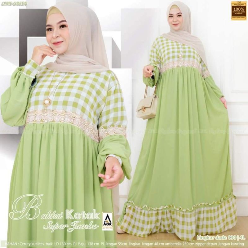 Gamis Wanita Ceruty Premium motif kotak Super Jumbo Ld 130 original by AGR