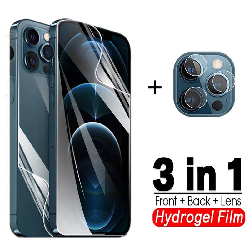 3-in-1 Hydrogel Screen Protector Film Pelindung Lensa Kamera Flim Untuk iPhone 6.6s7 8 Plus Se2020 2022 X Xs XR Max