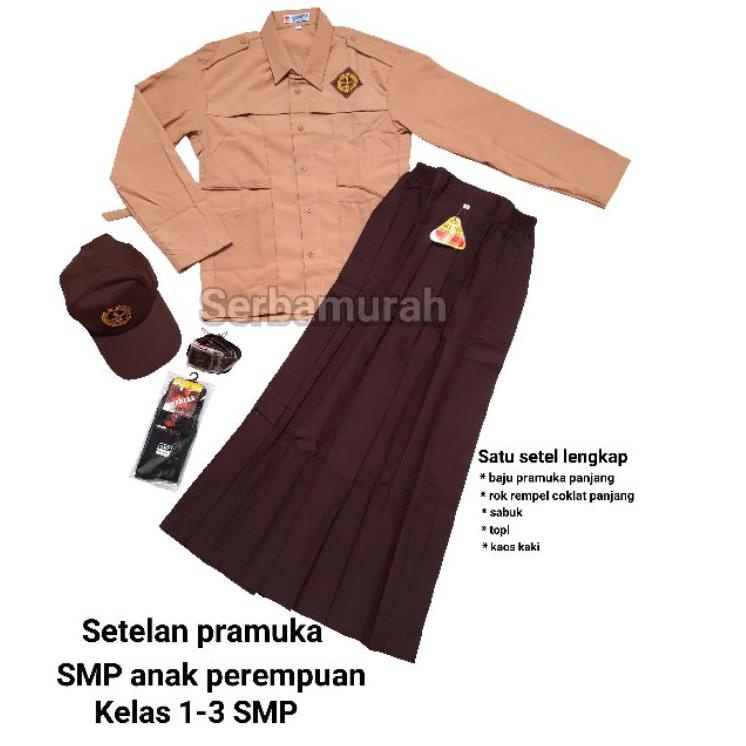 Terlaris setelan seragam pramuka smp putri baju panjang rok rempel panjang ??