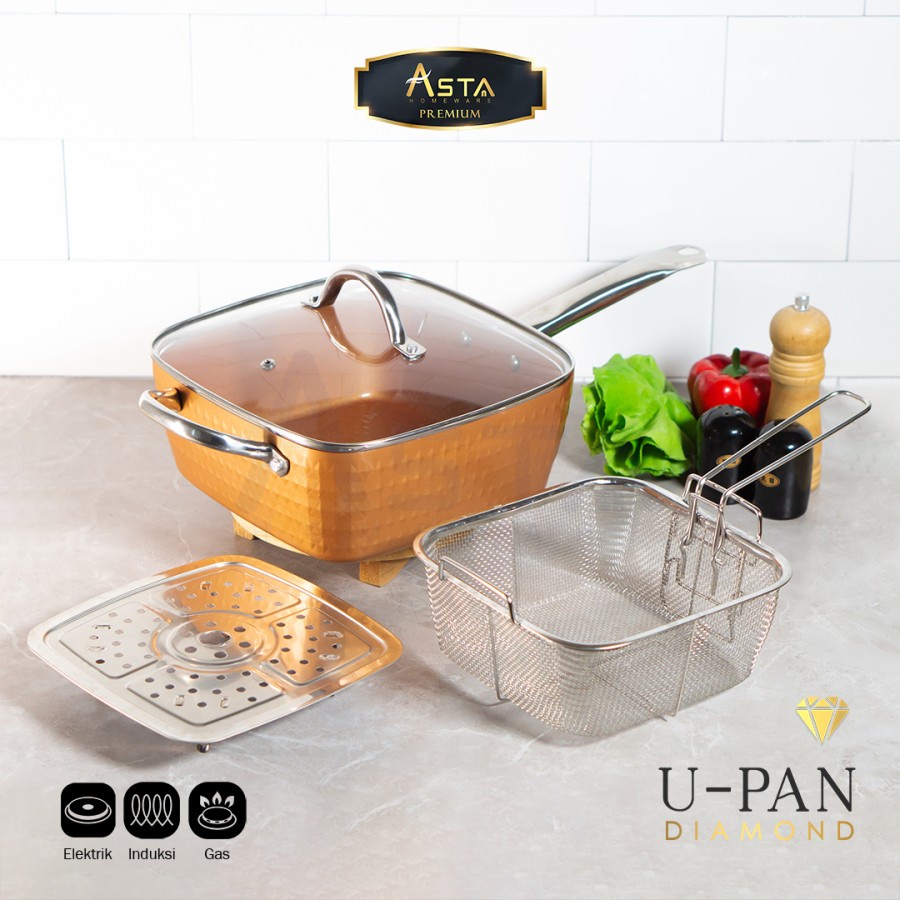 U-Pan Diamond Square Pan With Lid 24CM 6 IN 1 Panci Kotak / PENGGORENGAN