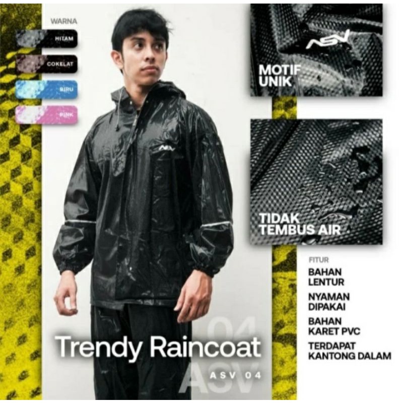 Jas Hujan Karet Set Jaket Celana ASV 4 04 Motif Carbon Raincoat Elastis