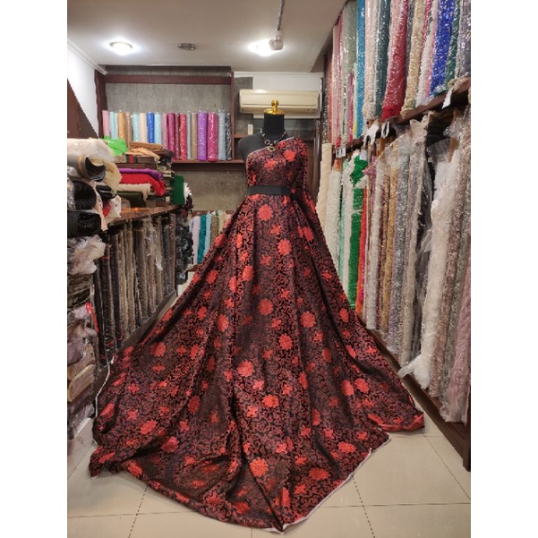 Kain  Chongsam Premium Bridal AJH928 Hitam Maroon