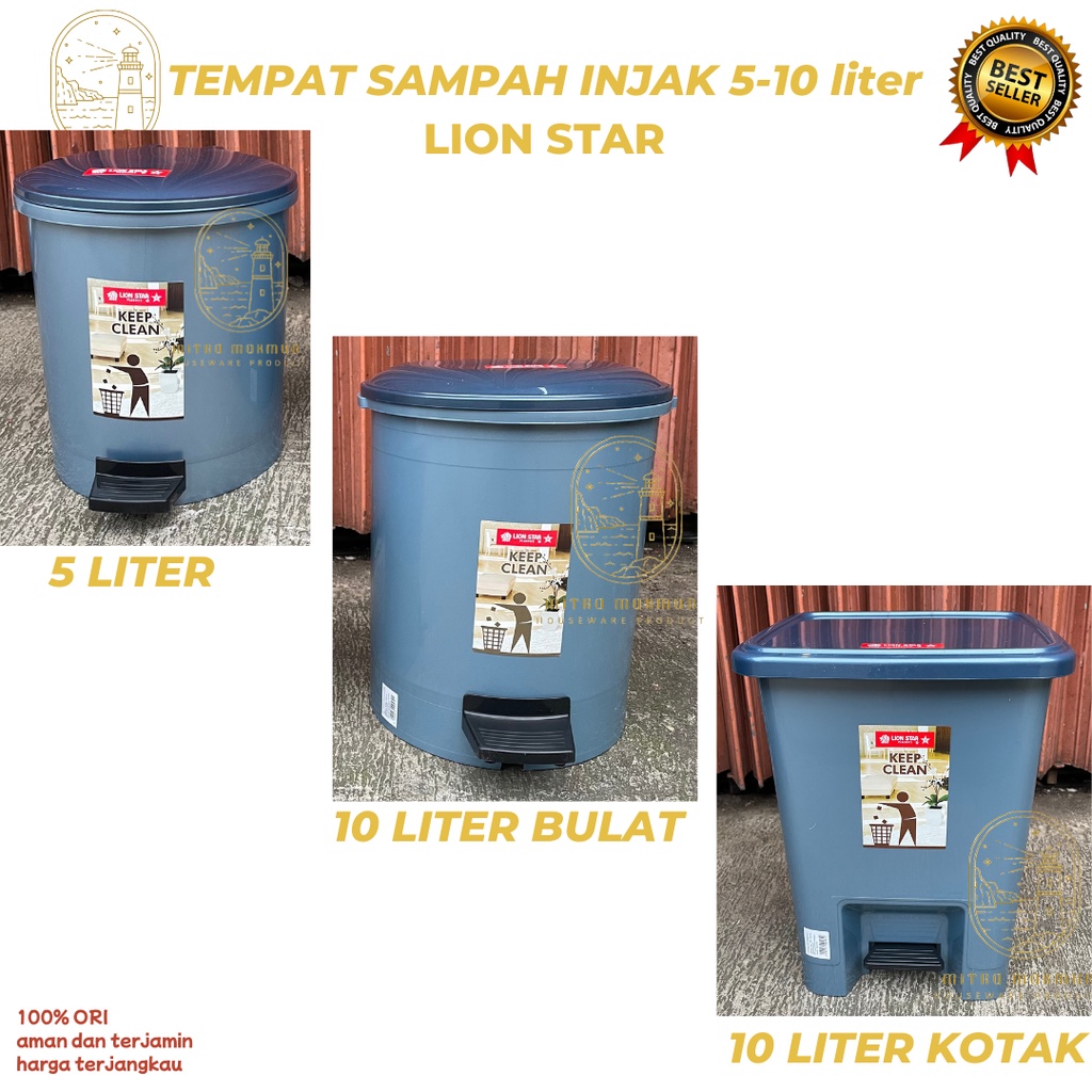 TERMURAH!! TEMPAT SAMPAH INJAK 5-10 LITER LION STAR / TEMPAT SAMPAH INJEK PLASTIK BULAT DAN KOTAK