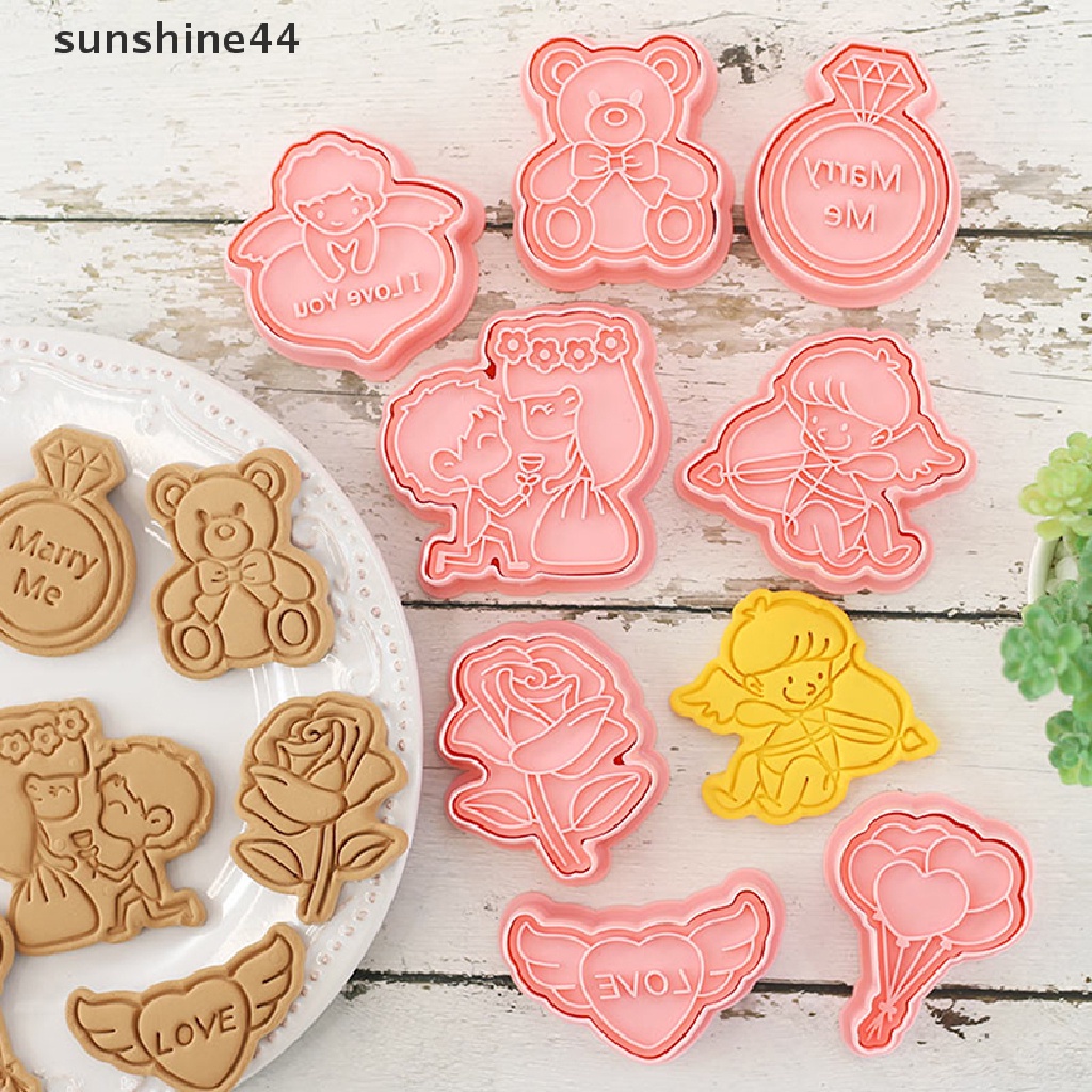 Sunshine 8Pcs 3D Kartun Cookie Cutters Valenes Day Biskuit Cetakan DIY Fondant Decorag Untuk Ulang Tahun Pesta Pernikahan Natal Cookies.