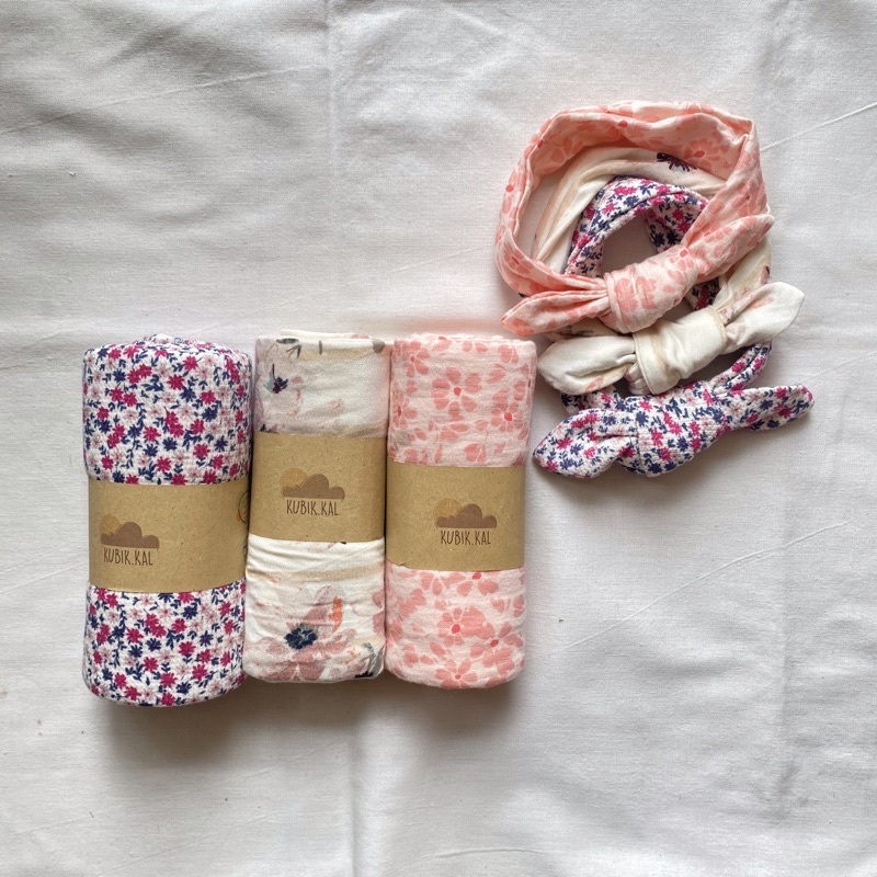 Kubik.Kal - Swaddle Set Headband Baby Girl Newborn ( Satuan )- Bedong Motif Bandana Bayi Cewek