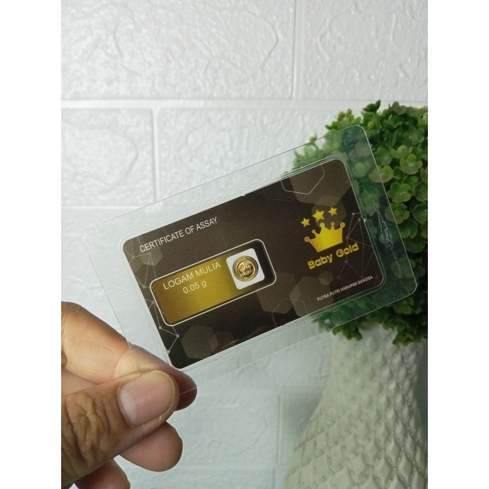 BABY GOLD Reguler Series 0.05 Gram Kemasan Laminating TERMURAH TERLARIS Emas Mini Emas Batangan Logam Mulia Murni 24 Karat Bersertifikat Resmi Asli Original Tabungan Emas Souvenir Keren Mewah