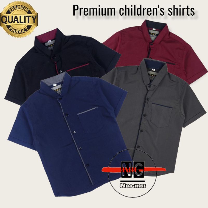 NAGHAI-Kemeja Pendek Anak Laki-Laki Kemeja Pendek Polos Anak Umur 1-10Tahun Kemeja Pendek Anak Bahan Cutton Warna Polos