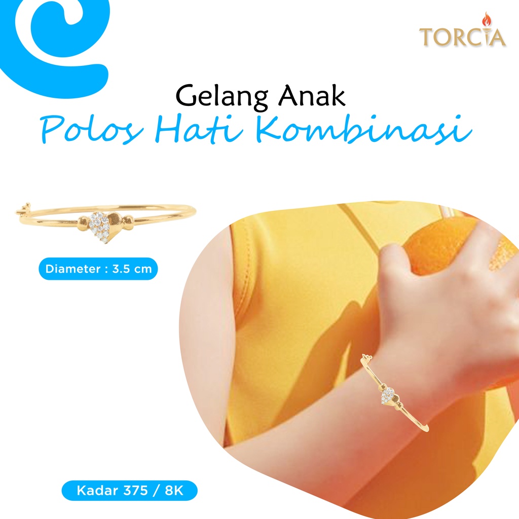 Gelang Bayi dan Anak Emas Asli Polos Hati Kombinasi Kadar 375 Torcia